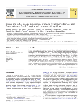 Oxygen and Carbon Isotope Compositions of Middle Cretaceous Vertebrates from North Africa and Brazil: Ecological and Environmental Signiﬁcance