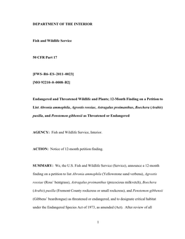 12-Month Finding on a Petition to List Abronia Ammophila, Agrostis