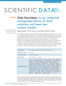 Data Descriptor: X-Ray Computed Tomography Library of Shark Anatomy and Lower Jaw Surface Models 8 2016 Received: December 1 2 3 3 4 Pepijn Kamminga , , Paul W