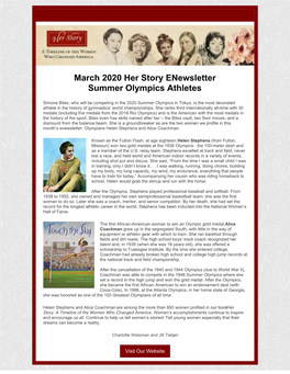 March 2020 Her Story Enewsletter Summer Olympics Athletes