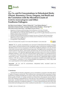 Thyme, Rosemary, Cloves, Oregano, and Basil) and the Correlation with the Microbial Counts of Listeria Monocytogenes and Other Foodborne Pathogens