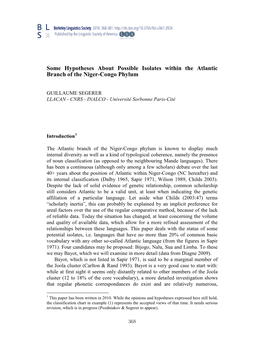 Some Hypotheses About Possible Isolates Within the Atlantic Branch of the Niger-Congo Phylum