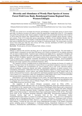 Diversity and Abundance of Woody Plant Species of Assosa Forest Field Gene Bank, Benishangul Gumuz Regional State, Western Ethiopia