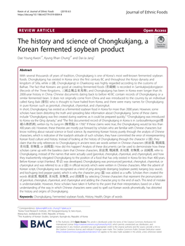 The History and Science of Chongkukjang, a Korean Fermented Soybean Product Dae Young Kwon1*, Kyung Rhan Chung2* and Dai-Ja Jang1