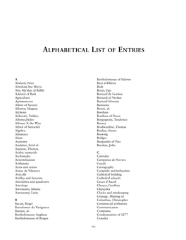 A-Z Entries List