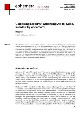 Globalising Solidarity: Organising Aid for Cuba. Interview by Ephemera