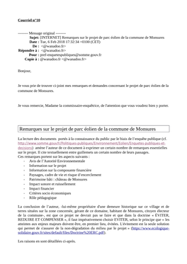 Remarques Sur Le Projet De Parc Éolien De La Commune De Monsures