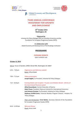 Third Annual Conference Investment for Growth and Employment