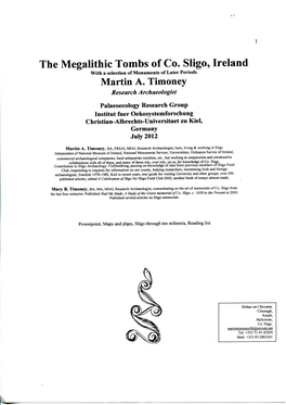 The Megalithic Tombs of Co. Sligo, Ireland with a Selection of Monuments of Later Periods Martin A