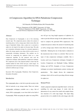 A Compression Algorithm for DNA Palindrome Compression Technique