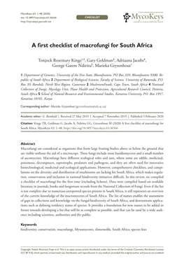 ﻿A First Checklist of Macrofungi for South Africa