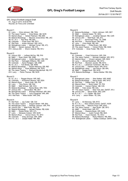 GFL Greg's Football League Draft Results 28-Feb-2011 12:50 PM ET