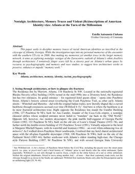 Nostalgic Architecture, Memory Traces and Violent (Re)Inscriptions of American Identity/-Ties: Atlanta at the Turn of the Millennium