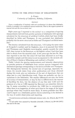 NOTES on the STRUCTURE of DELAFOSSITE A. Pansr, Lr Niter