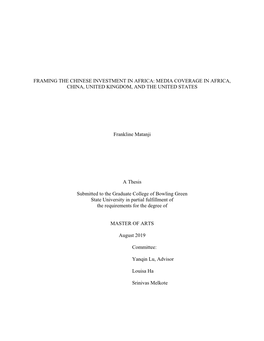 Framing the Chinese Investment in Africa: Media Coverage in Africa, China, United Kingdom, and the United States