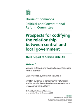 Prospects for Codifying the Relationship Between Central and Local Government