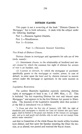 Distress Clauses in Mortgages,