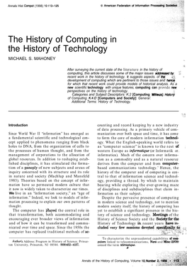 The History of Computing in the History of Technology