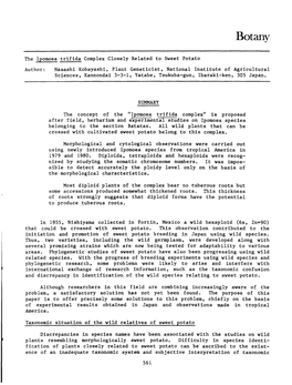 The Ipomoea Trifida Complex Closely Related to Sweet Potato Author: Masashi Kobayashi, Plant Geneticist, National Institute of Agricultural Sciences, Kannondai 3-3-1