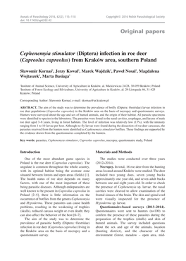 Cephenemyia Stimulator (Diptera) Infection in Roe Deer (Capreolus Capreolus ) from Kraków Area, Southern Poland