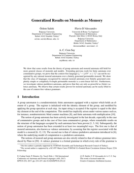 Generalized Results on Monoids As Memory