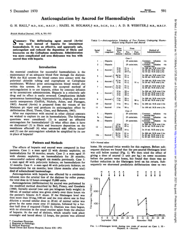 Anticoagulation by Ancrod for Haemodialysis Br Med J: First Published As 10.1136/Bmj.4.5735.591 on 5 December 1970