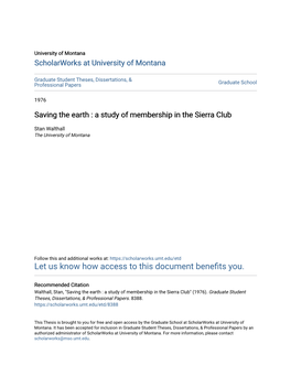 Saving the Earth : a Study of Membership in the Sierra Club