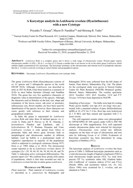 A Karyotype Analysis in Ledebouria Revoluta (Hyacinthaceae) with a New Cytotype