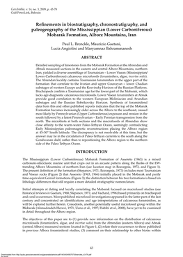 Refinements in Biostratigraphy, Chronostratigraphy, and Paleogeography of the Mississippian (Lower Carboniferous) Mobarak Formation, Alborz Mountains, Iran