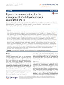 Experts' Recommendations for the Management of Adult Patients With