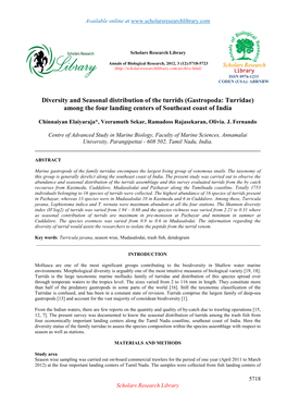 Diversity and Seasonal Distribution of the Turrids (Gastropoda: Turridae) Among the Four Landing Centers of Southeast Coast of India