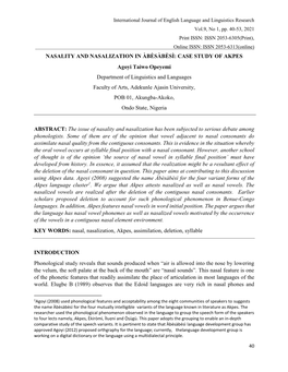 Nasality and Nasalization in Àbèsàbèsì