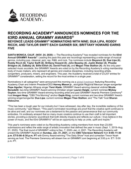 Recording Academy® Announces