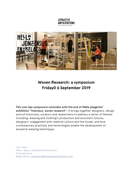 Woven Research: a Symposium Friday0 6 September 2019