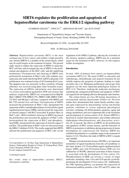 SIRT6 Regulates the Proliferation and Apoptosis of Hepatocellular Carcinoma Via the ERK1/2 Signaling Pathway