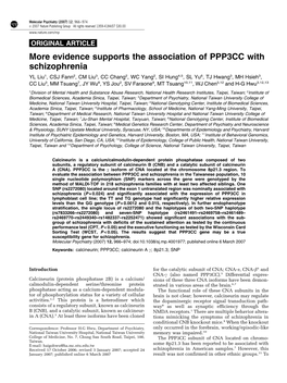 Evidence Supports the Association of PPP3CC with Schizophrenia
