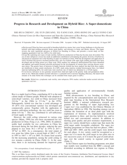 Progress in Research and Development on Hybrid Rice: a Super-Domesticate in China