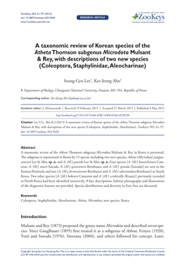 A Taxonomic Review of Korean Species of the Atheta Thomson