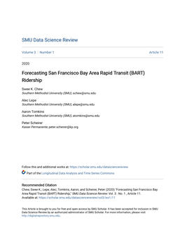 Forecasting San Francisco Bay Area Rapid Transit (BART) Ridership