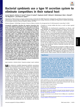 Bacterial Symbionts Use a Type VI Secretion System to Eliminate Competitors in Their Natural Host