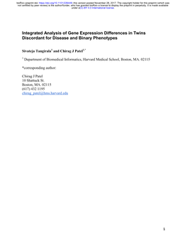 Integrated Analysis of Gene Expression Differences in Twins Discordant for Disease and Binary Phenotypes