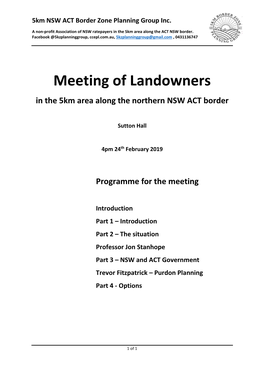 Meeting of Landowners in the 5Km Area Along the Northern NSW ACT Border