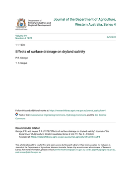 Effects of Surface Drainage on Dryland Salinity