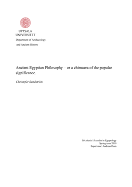 Ancient Egyptian Philosophy – Or a Chimaera of the Popular Significance