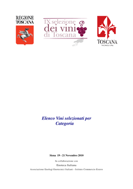 Elenco Vini Selezionati Per Categoria