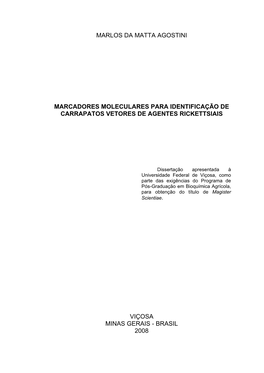 Marcadores Moleculares Para Identificação De Carrapatos Vetores De Agentes Rickettsiais