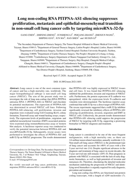 Long Non‑Coding RNA PITPNA‑AS1 Silencing Suppresses Proliferation