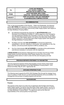 To: Chair and Members Civic Works Committee Meeting on October 20, 2020 From: Scott Mathers, Mpa, P.Eng. Director