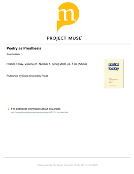 Poetry As Prosthesis