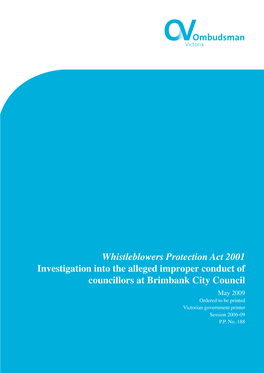 Whistleblowers Protection Act 2001 Investigation Into the Alleged